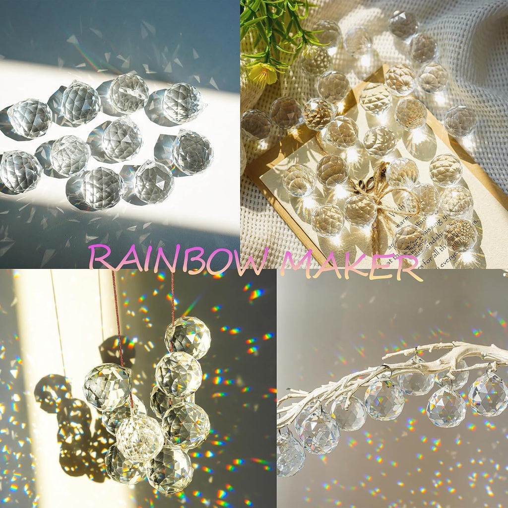 10Pcs 40mm Crystal Ball Prisms Clear Hanging Crystals - with 2026 Star Charms, Chandelier Crystals Replacement
