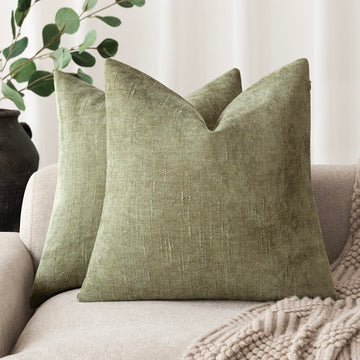 Solid Textured Chenille Throw Pillow Covers 20x20, Sage Green