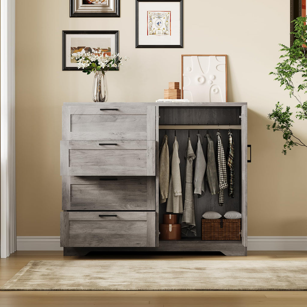 43.3'' H Armoire Wardrobe Closet with 4 Drawers, Wooden Dresser