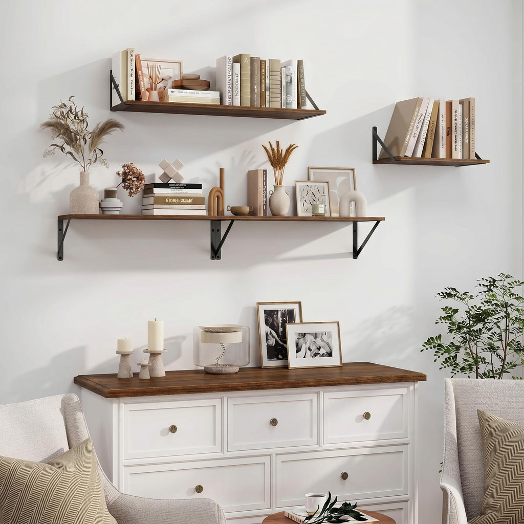 Black Deep Floating Shelves for Wall, 29.92W x 8D Wood Wall Shelves Set of 2, Wide Floating Bookshelf and Decor