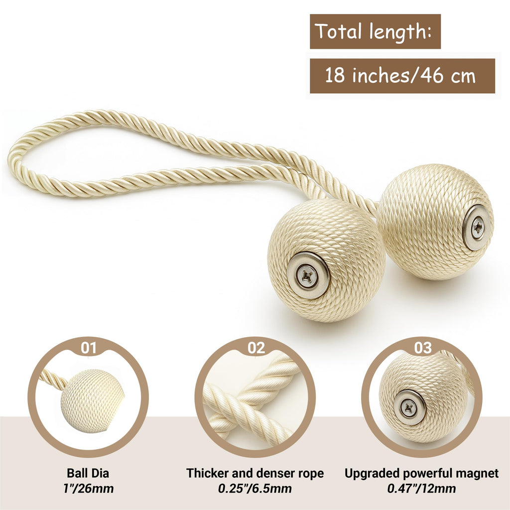 Magnetic Curtain Tiebacks Beige 4 Pack, Curtain Tiebacks Buckles Holdbacks Holders Hooks Clip Bedroom Office