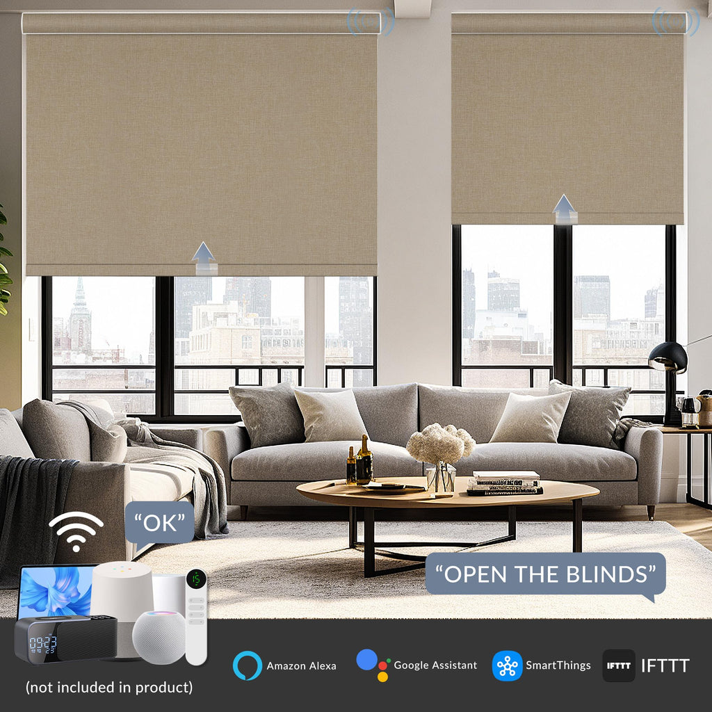 Motorized Roller Blinds - 100% Blackout Smart Electric Shades with Remote, Compatible with Alexa/Google Home/HomeKit