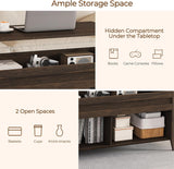 Lift Top Coffee Table with Hidden Storage Compartment & 2 Open Shelves