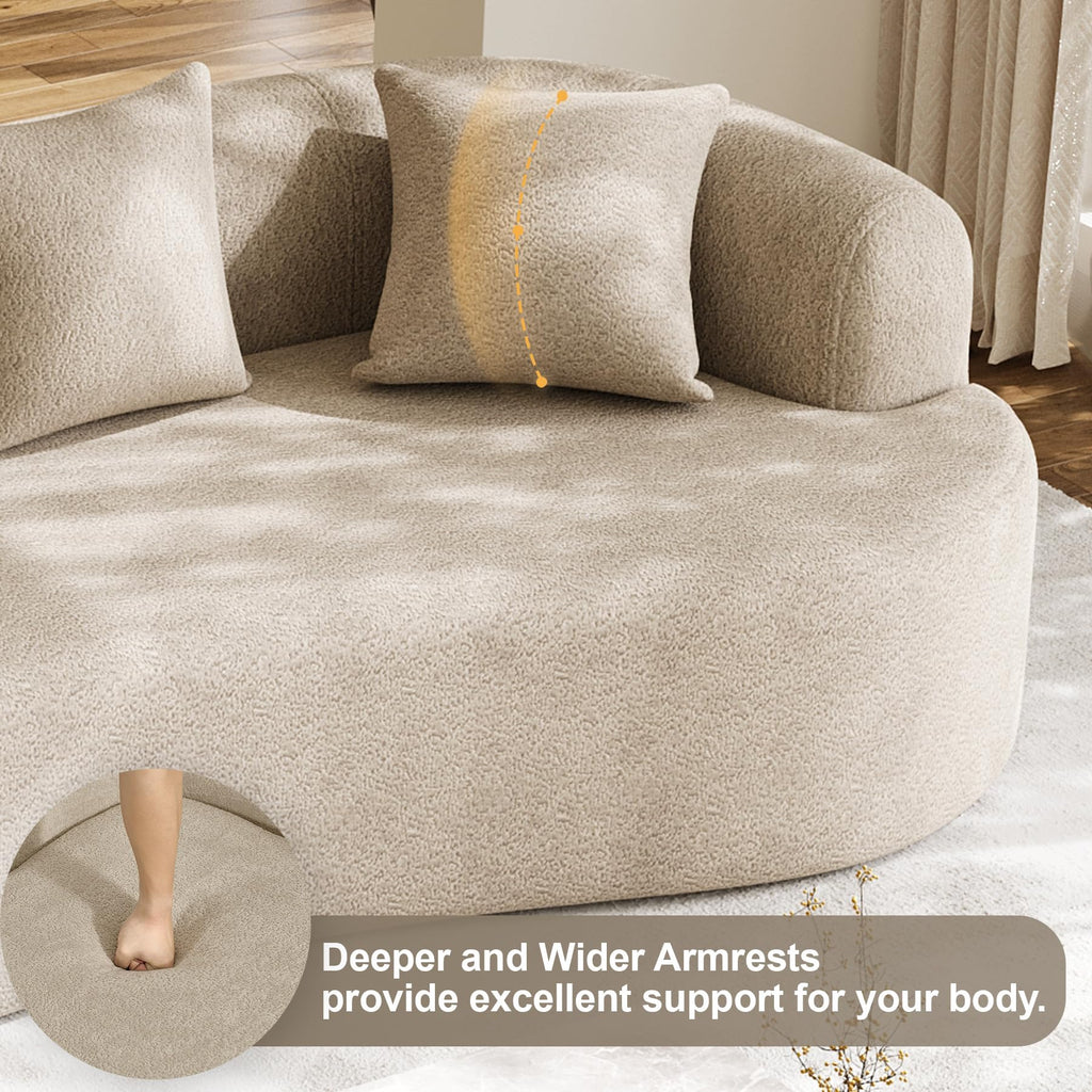 Modern Curved Couch, Oversized 4 Seater Boneless Chenille, Light Brown