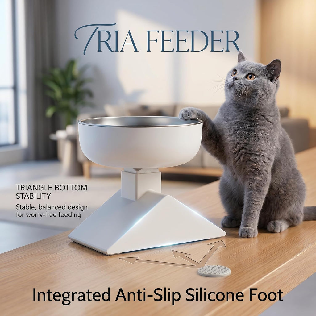 Adjustable Elevated Cat Bowl, 304 Stainless Steel Bowl, 18oz (White)
