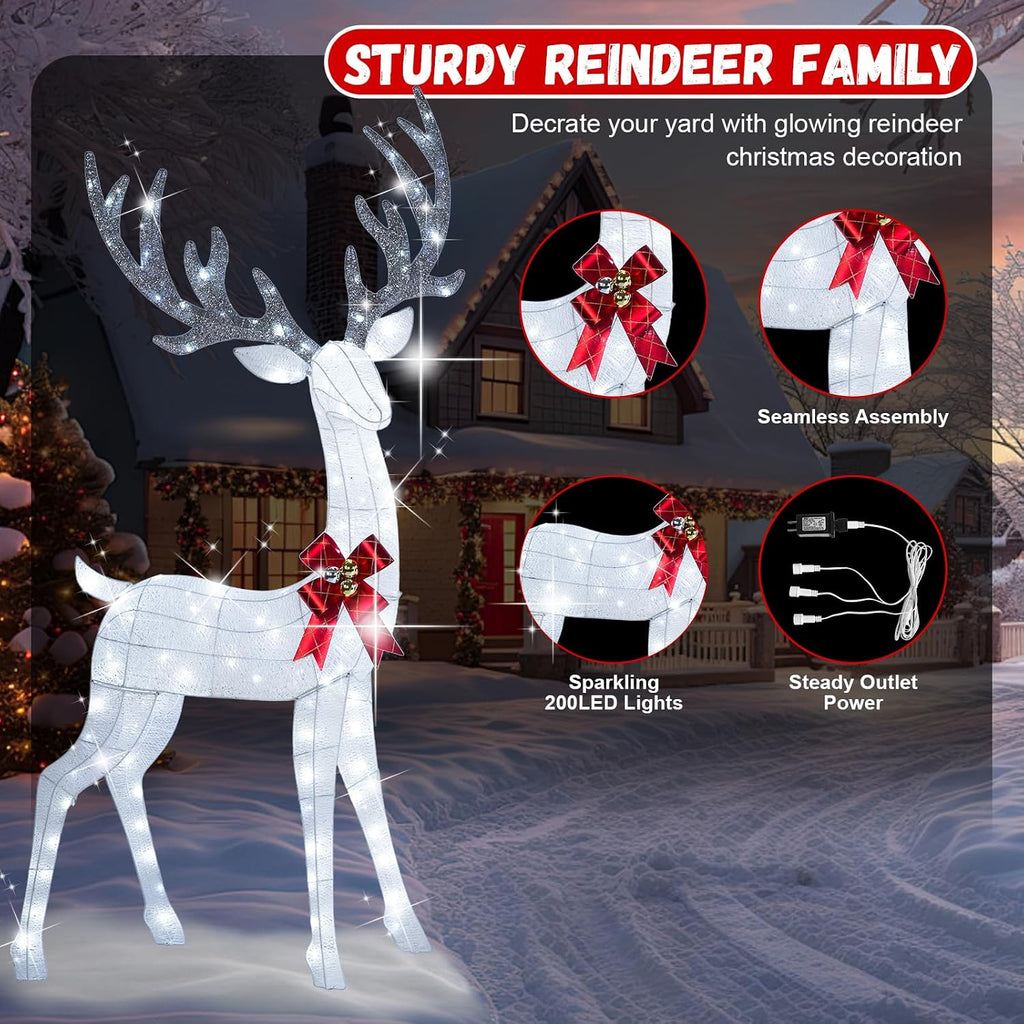 72" Light Up Deer Outdoor Christmas Decorations, 3-Piece Reindeer Set Decor