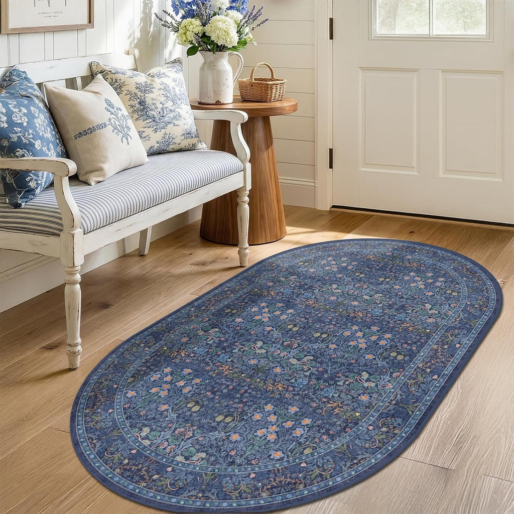 Vintage Dark Blue Oval Area Rug 3x5