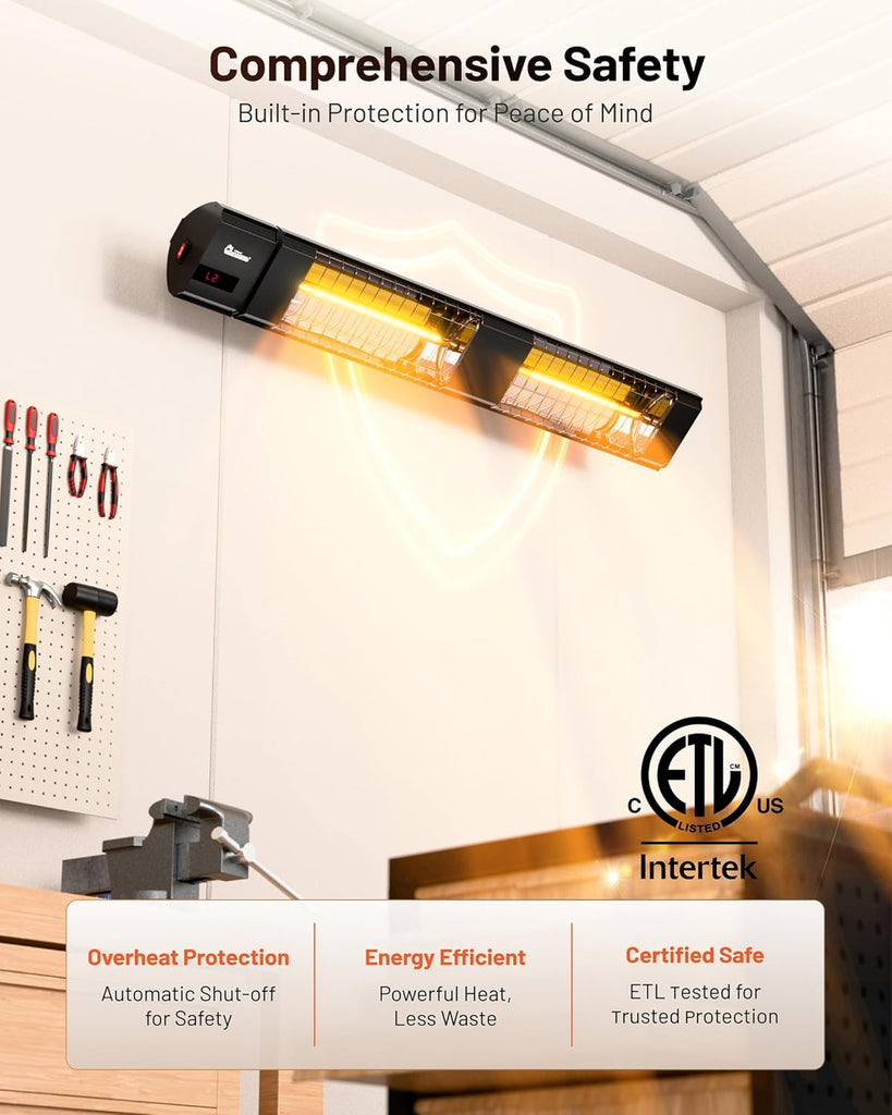 DR-239 3000W Indoor & Outdoor Infrared Patio Heater, Wall or Ceiling Mount, IP55 Weatherproof, Commercial or