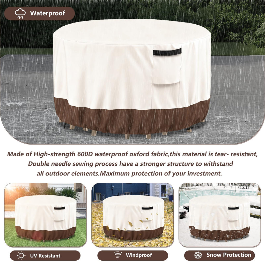 Outdoor Round Table Cover Waterproof Patio Furniture Covers, Patio Round Table Chair Set Covers - 72" Dia x 34" H
