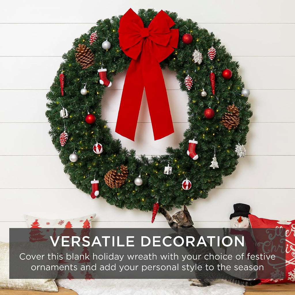 48in Large Artificial Pre-Lit Fir Christmas Wreath Holiday Accent Decoration w/ 200 LED Lights, 714 PVC Tips