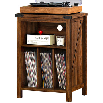 Record Player Stand with Vinyl Record Storage, Rustic Brown