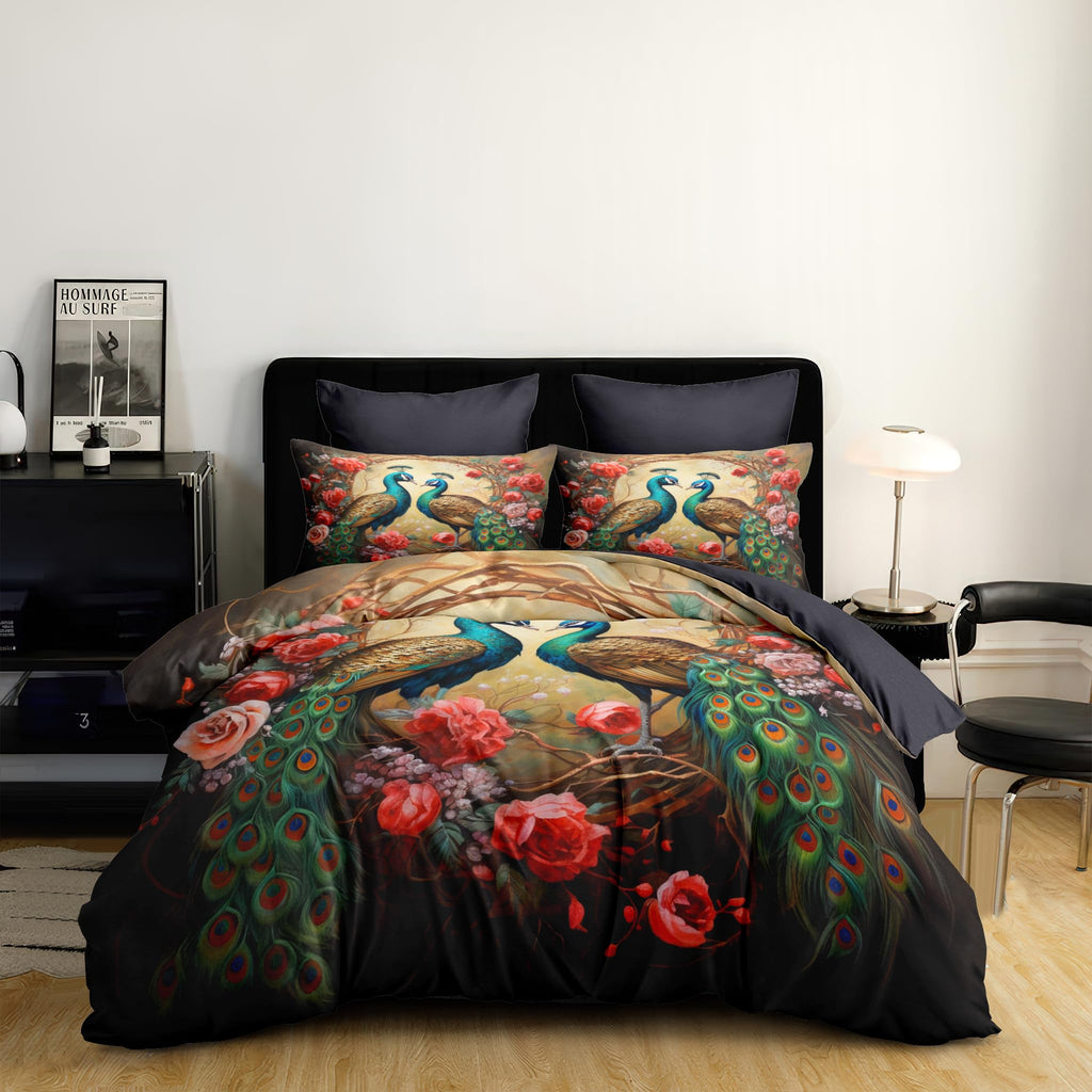 Peacock Comforter Set Queen Size Victorian Style Floral Bedding Set for Women Girls Vintage Flowers Decor Quilt Set