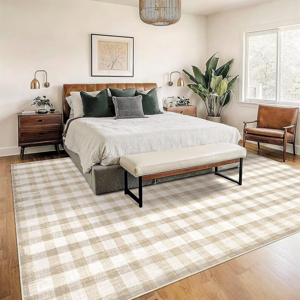 Checkered Area Rug, 8x10, Beige