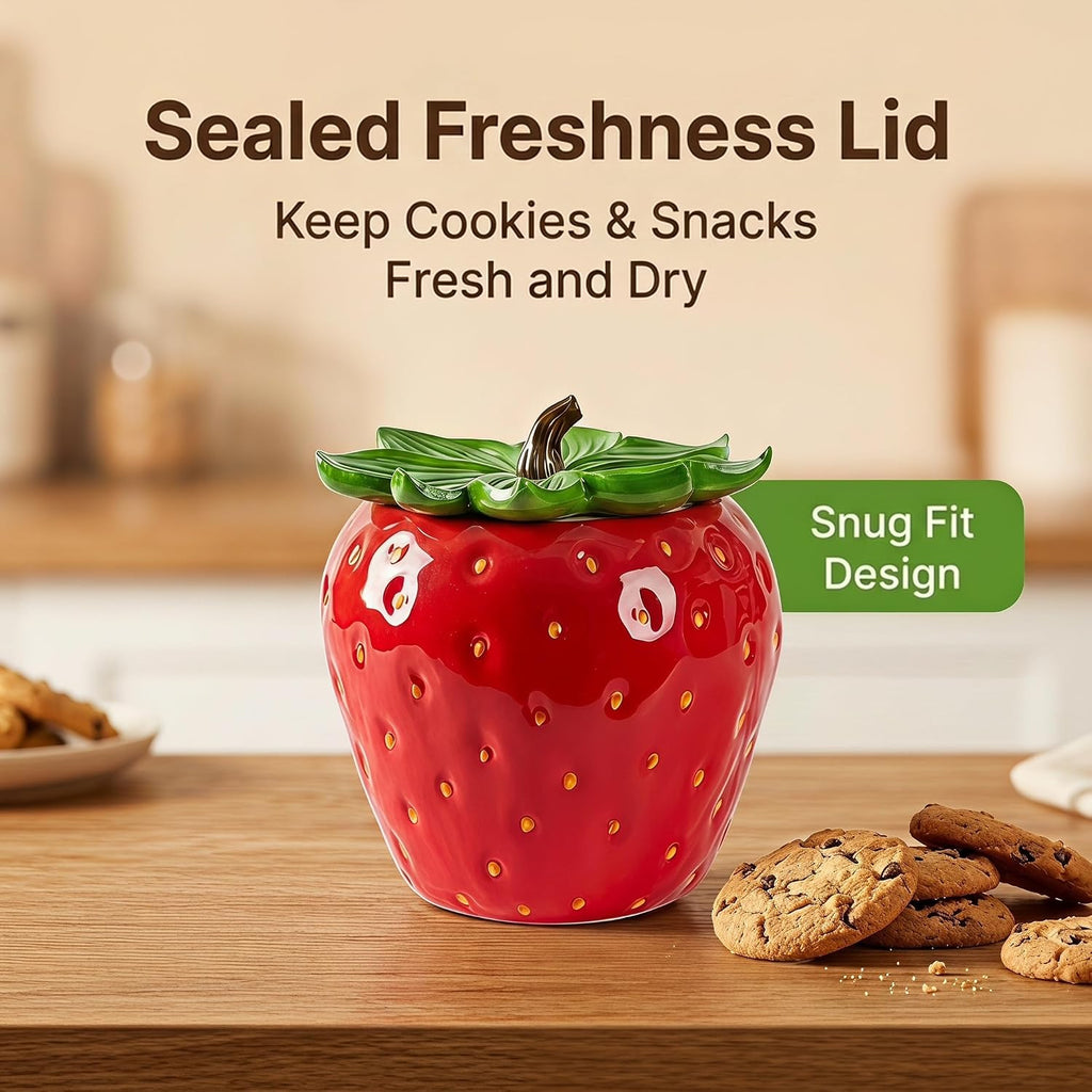 Strawberry Cookie Jar Ceramic Food Canister Container for Candy Snack