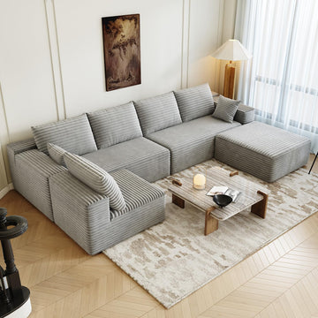 139.4" Modular Sectional Sofa, U-Shaped Minimalist Couches with Ottoman and Middle Seat, Modern Deep Seat Convertible