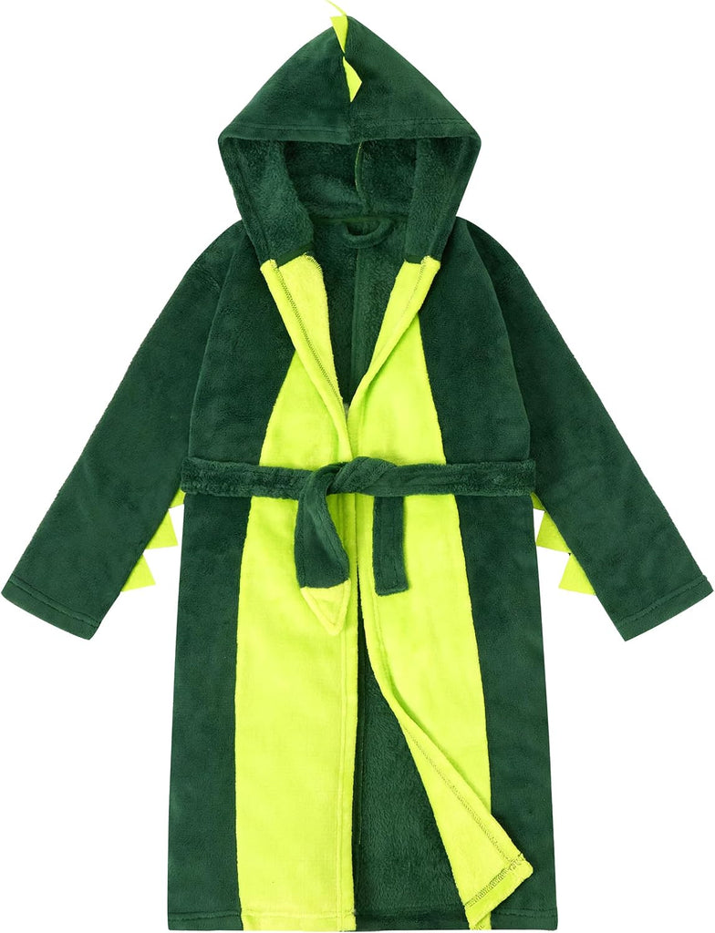 Kids Robe Boys Girl Dinosaur Plush Fleece Hooded Bathrobe