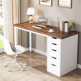Computer Desk with 5 Drawers, 47 inches Rustic Brown Home Office Desk with Storage