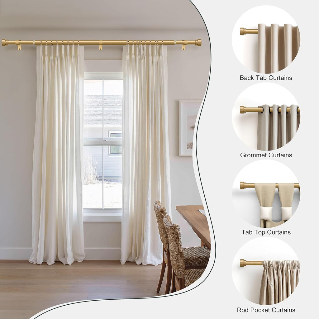 Gold Heavy Duty Curtain Rods for Windows 1" Diameter Brass Curtain Rod with Modern