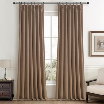 RustBrown Linen Pinch Pleated Blackout Curtains & Drapes 96 Inch Long Bedroom/Livingroom Farmhouse Curtains 2 Panel