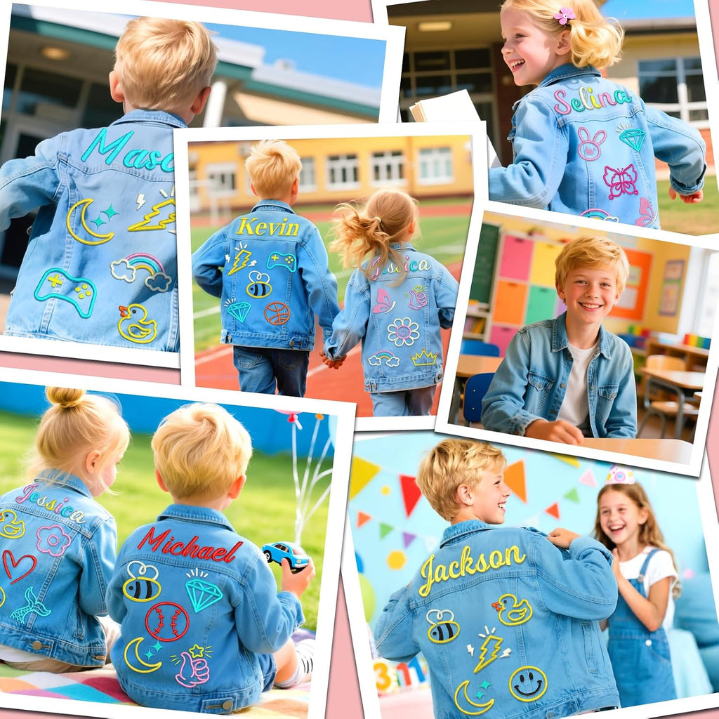 Personalized Kids Denim Jacket for Girls Boys with Name Patches