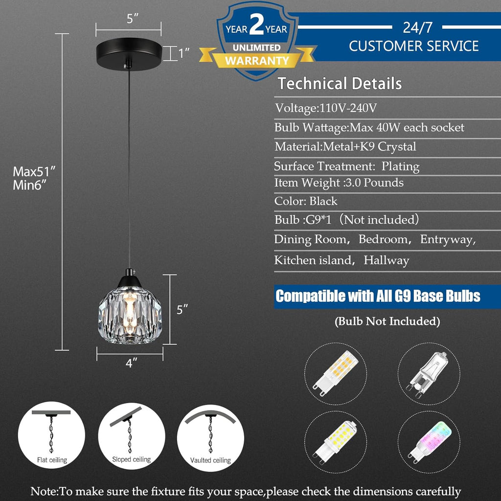 Crystal Chandeliers for Dining Room Lights Fixture Over Table, 3 Pack Black Modern Pendant Light Fixture_Crystal Pendant Lighting for Kitchen Island Bathroom Bar A116-B0DSVGZMTK