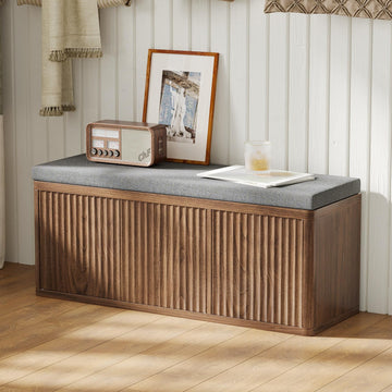 41.3" Shoe Storage Bench with Cushion, Adjustable Shelves, 440lbs, Walnut