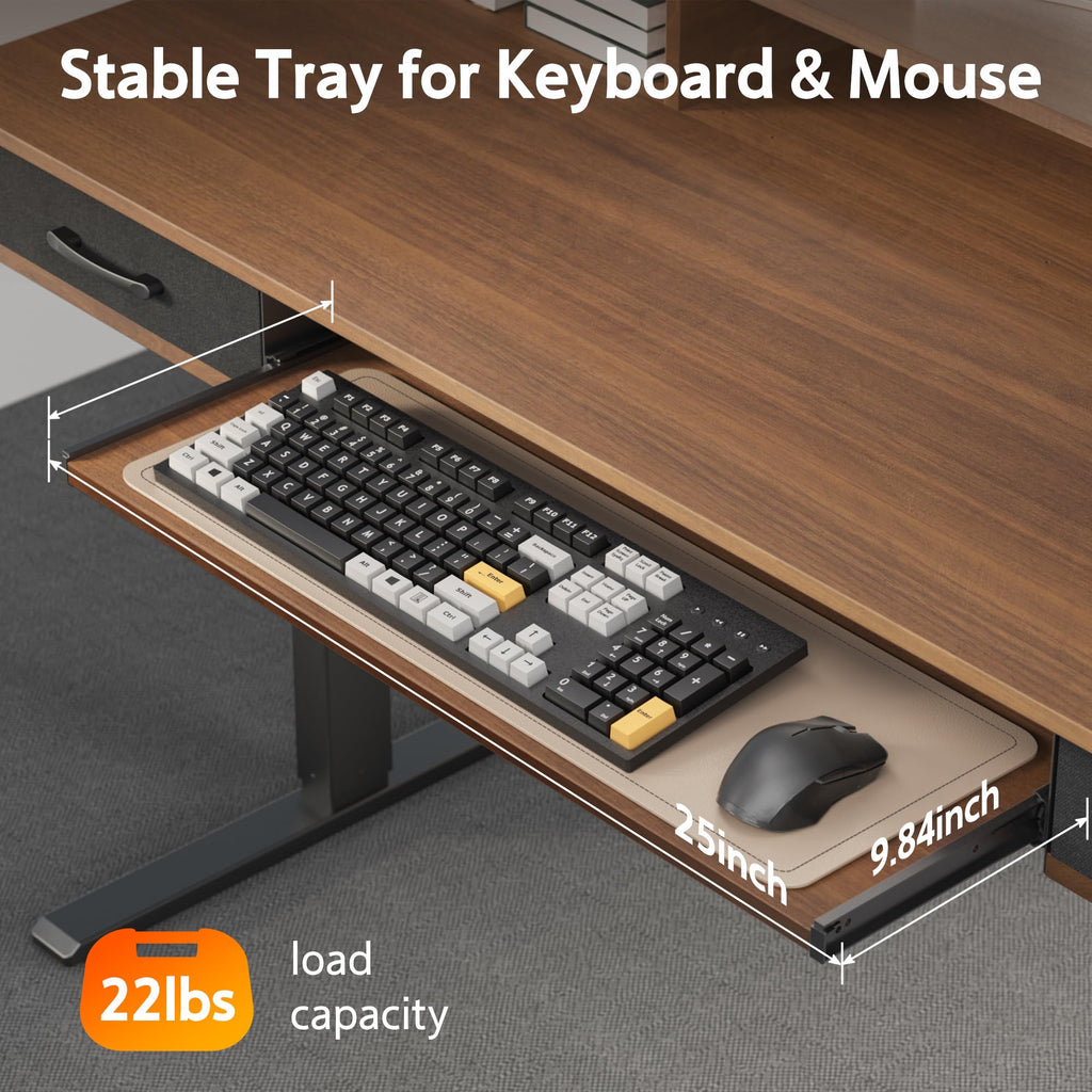 55 Inches Electric Standing Desk with Keyboard Tray, Height Adjustable Sit to Stand Table with 2 Drawers, Ergonomic