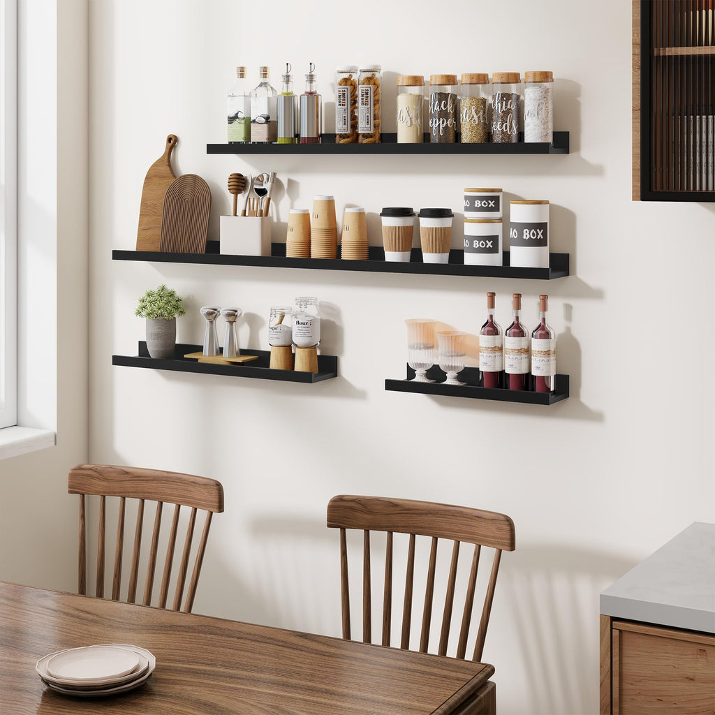 Picture Ledge Shelf, 36 inch Long Floating Shelves for Wall Set of 2, Black Picture Shelf with Lip for Wall