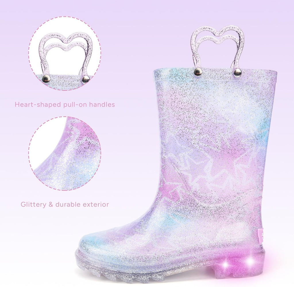 Girls Light Up Rain Boots for Toddler Kids Glitter Boots