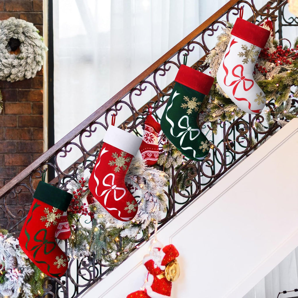 4 Pcs Christmas Stockings, 18 Inch, Embroidery Velvet, Vintage