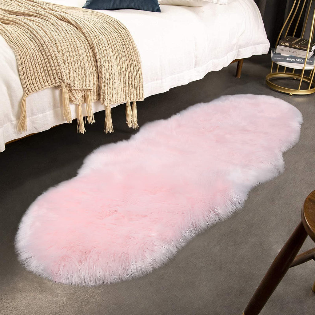 Pink Faux Sheepskin Runner Rugs 2x6 ft, Fluffy Fur Couch Covers