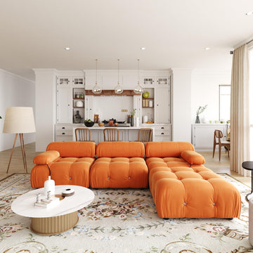 Modern Velvet Sectional Sofa, L Shape Minimalist Modular Sofa, Convertible Couches