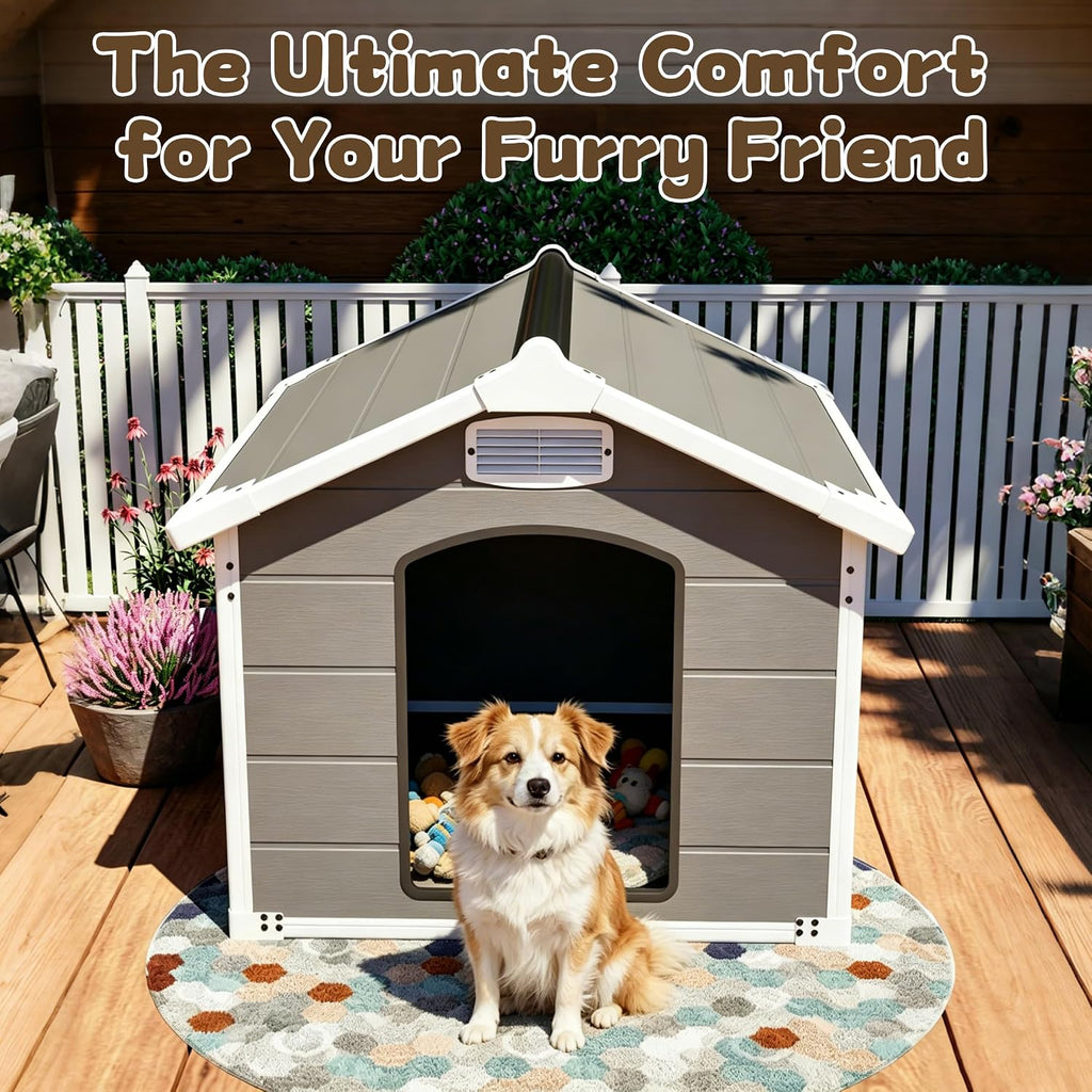 Large Dog House Outdoor Indoor, Waterproof Plastic Shelter, Air Vents