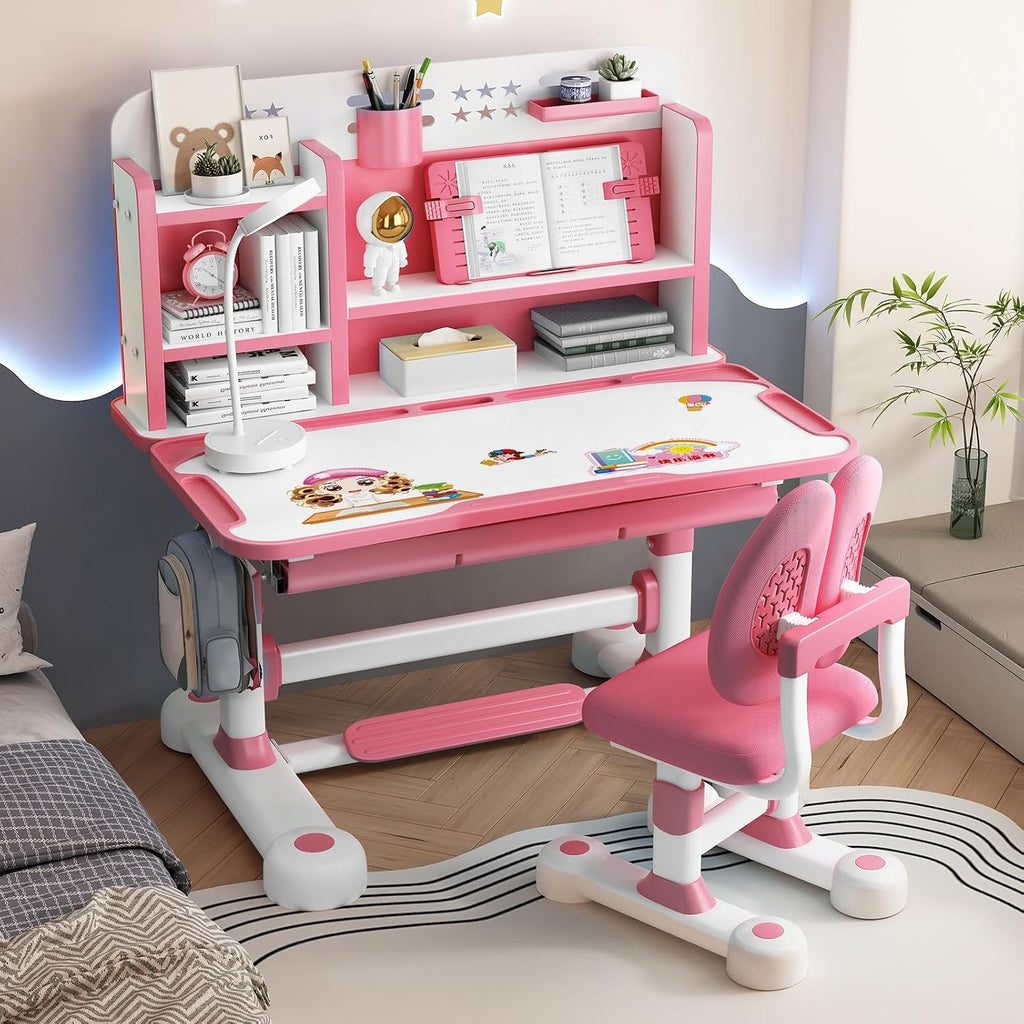Kids Desk and Chair Set Toddler Desk Art Table for Kids School Desk Height Adjustable Kids Drawing Table with Sitting