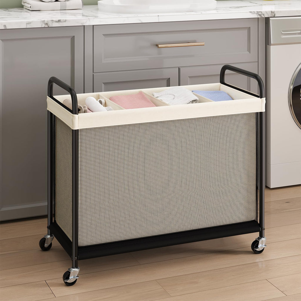 Laundry Hamper 4 Section, 140L Rolling Laundry Sorter with Wheels