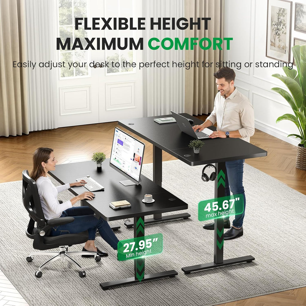 Black 60x28 in Electric Standing Desk, 1 Inch Thick Tabletop | Double Beam Frame, Holds 220lbs, Sit Stand, 3 Memory