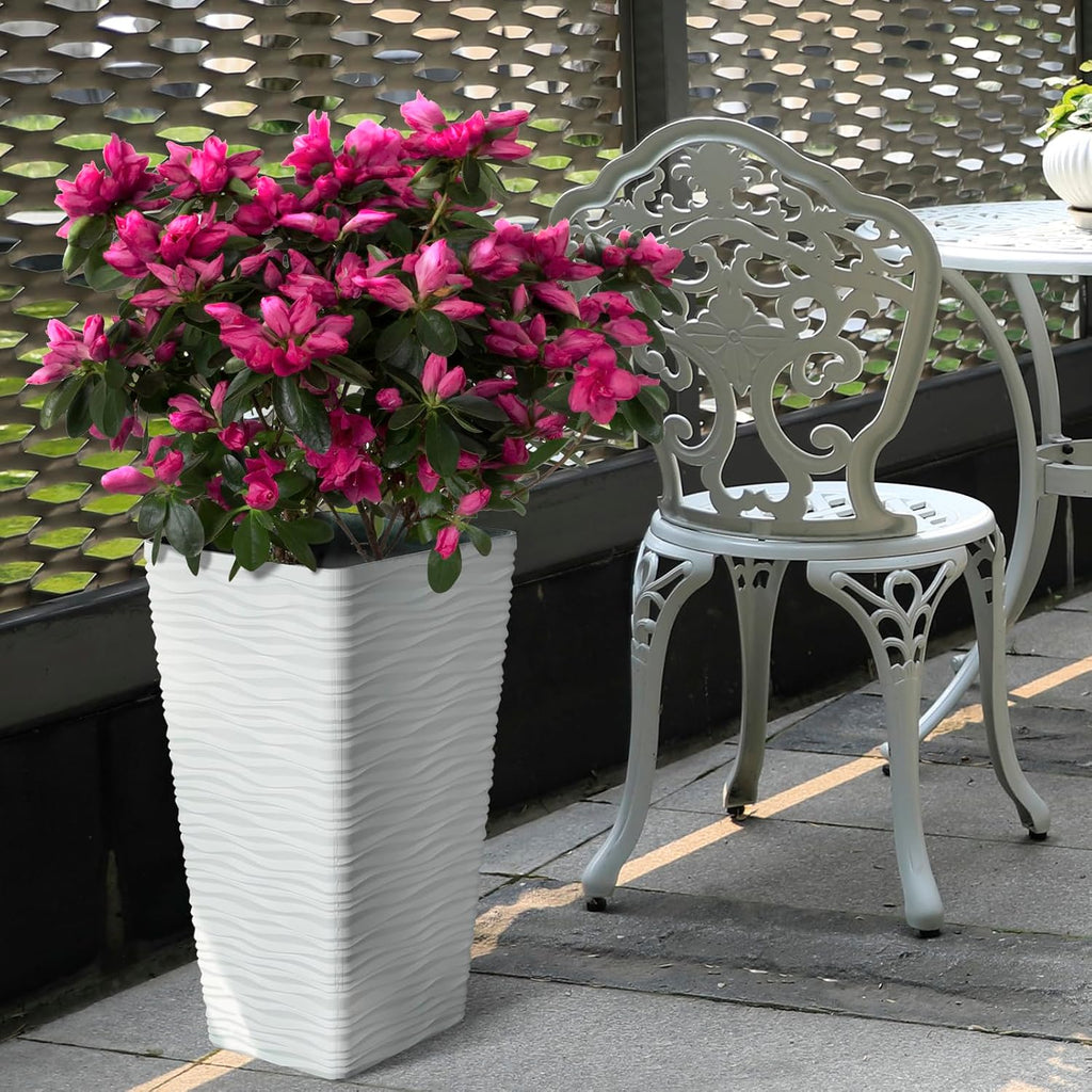 22 Inch Tall Planters Set of 2,Modern Square Planters for Indoor Outdoor Plants, Large White Cone-Shaped Tree Pots