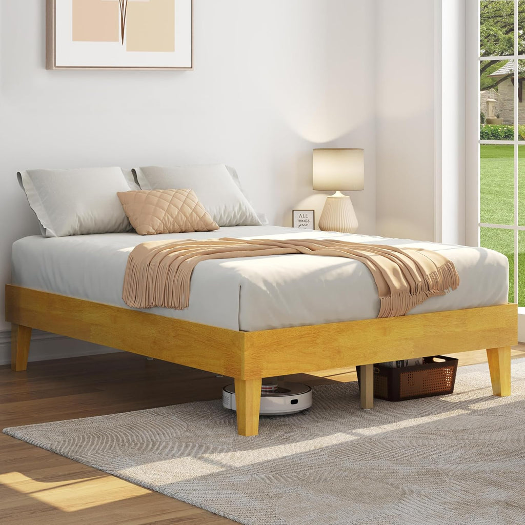 Solid Wood Platform Bed Frame Low-Profile Natural Wood