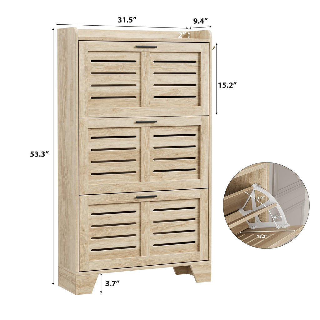 Shoe Cabinet Storage, Slim Shoe Storage Cabinet with 3 Flip Drawers, Freestanding Hidden Narrow Shoe Organizer