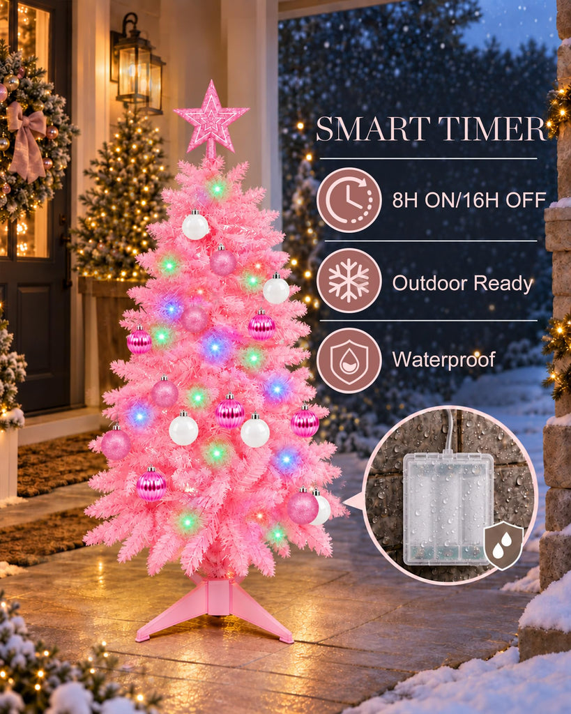 Pink Christmas Tree 3ft Small Christmas Tree Artificial Mini Xmas Tree for Tabletop, Home, Office