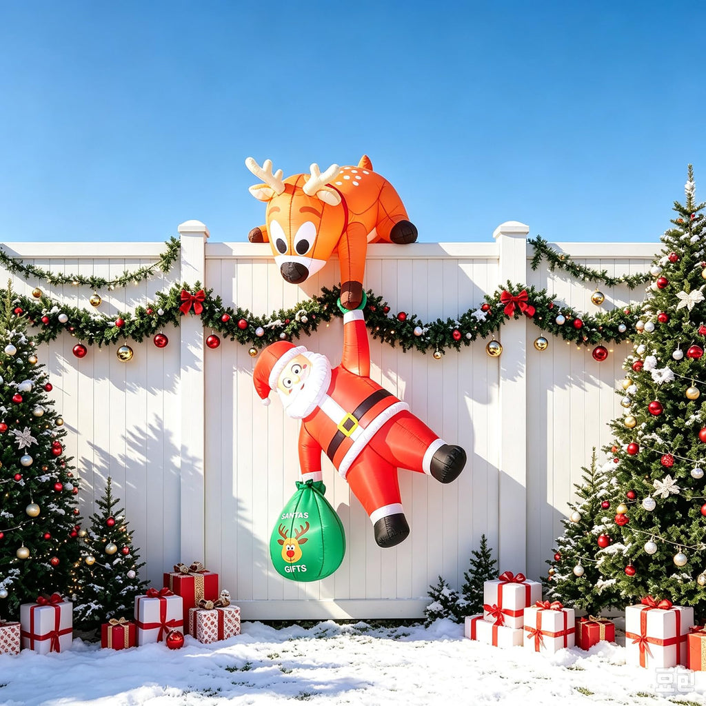 8.8 FT Christmas Inflatable Hanging Santa Outdoor Decorations with Reindeer