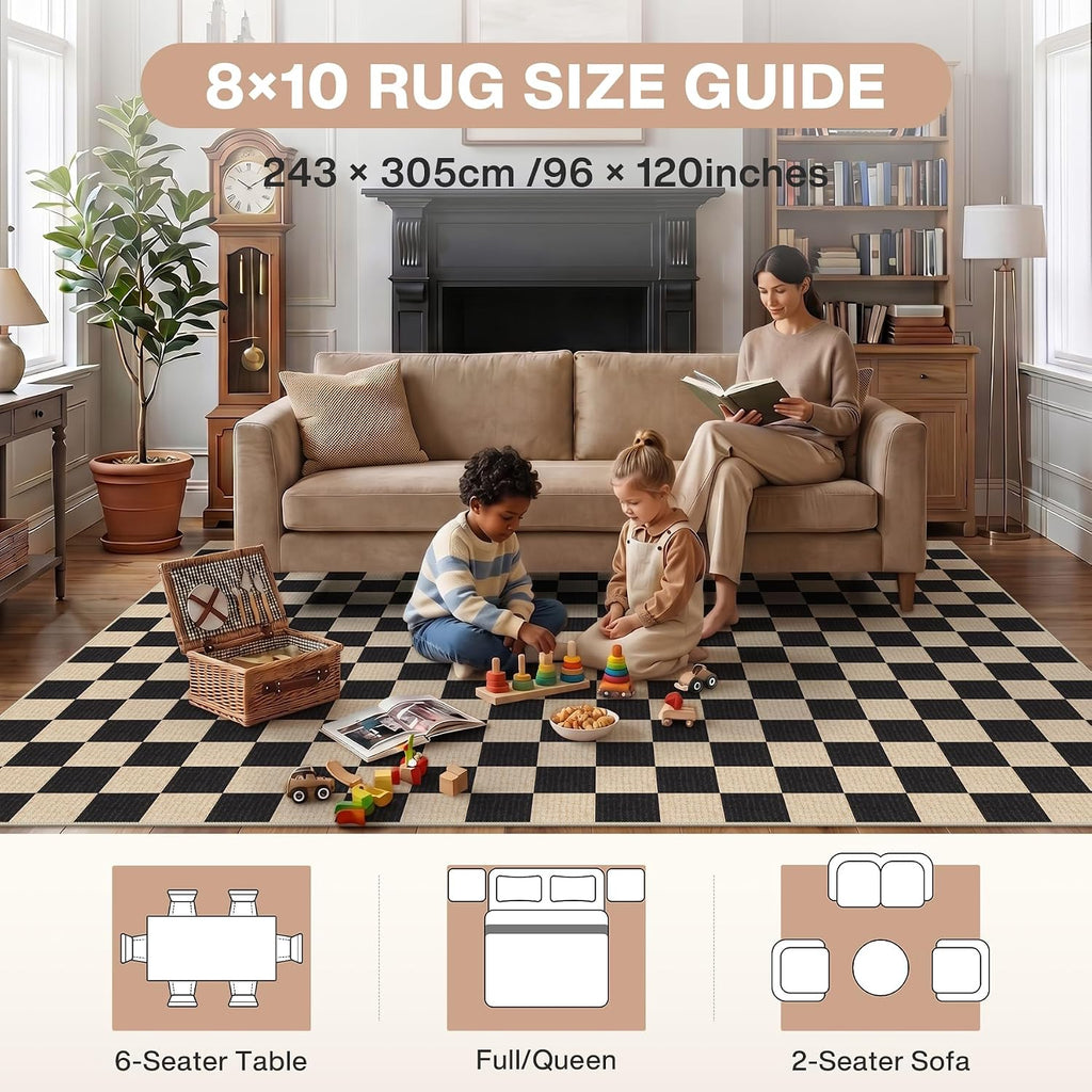 Black Checkered Washable Area Rugs Bedroom