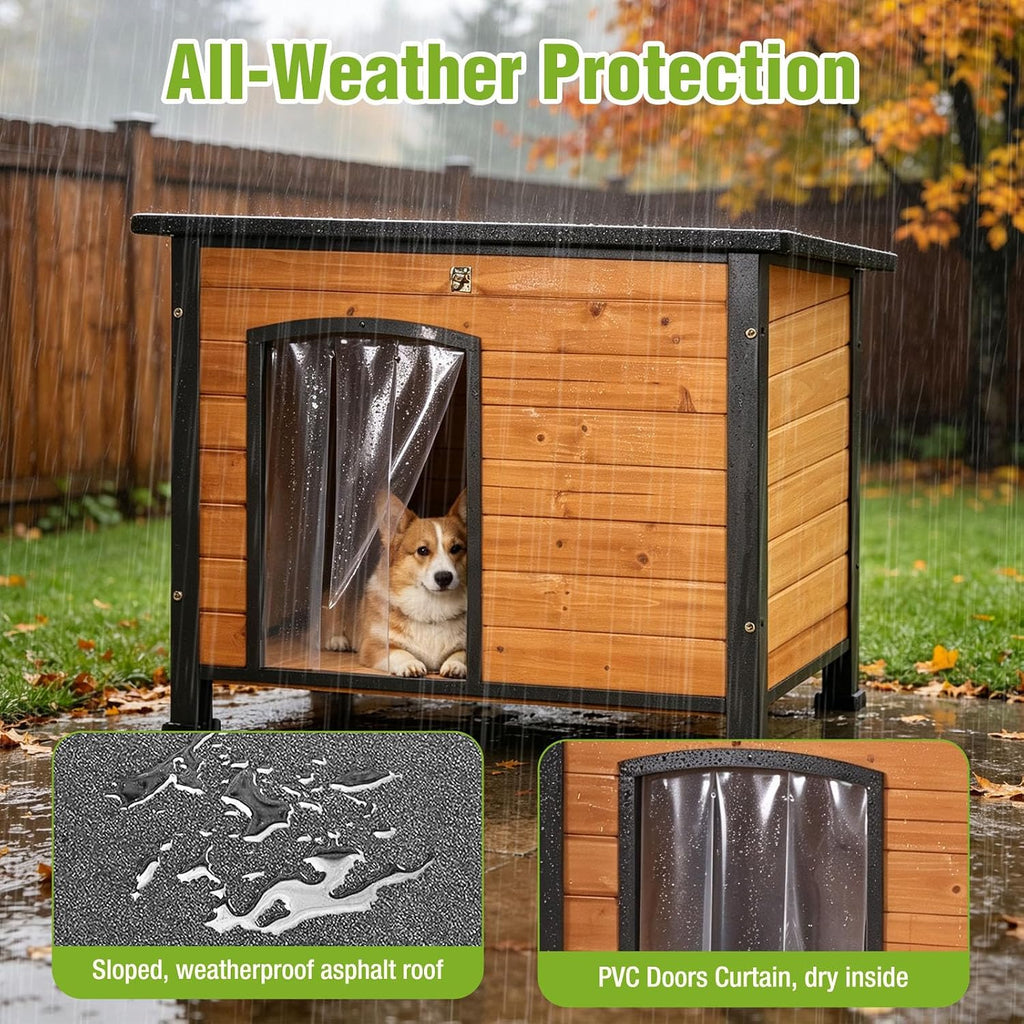 Dog House for Small to Large Sized Dogs, Indoor Outdoor Doghouse Puppy Shelter with Elevated Floor Durable Waterproof