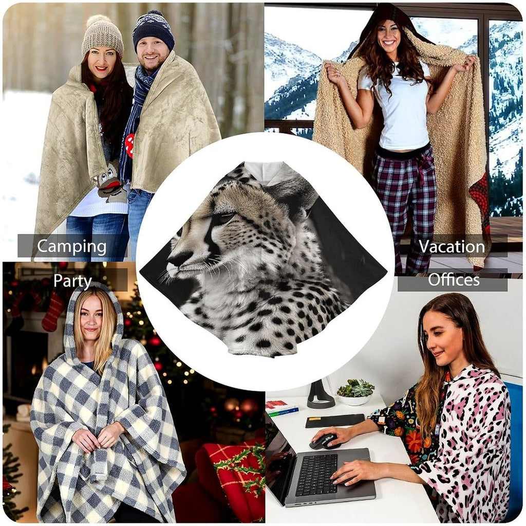 Cheetah Wearable Blanket Hoodie Flannel Hooded Blanket | Sweatshirt Oversized Cozy Sweater Gift