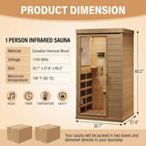 Garvee Far Infrared Sauna 1 Person Indoor Dry Sauna with Low EMF 1200W/110V Heaters Panels, Chromotherapy, MP3 Speaker