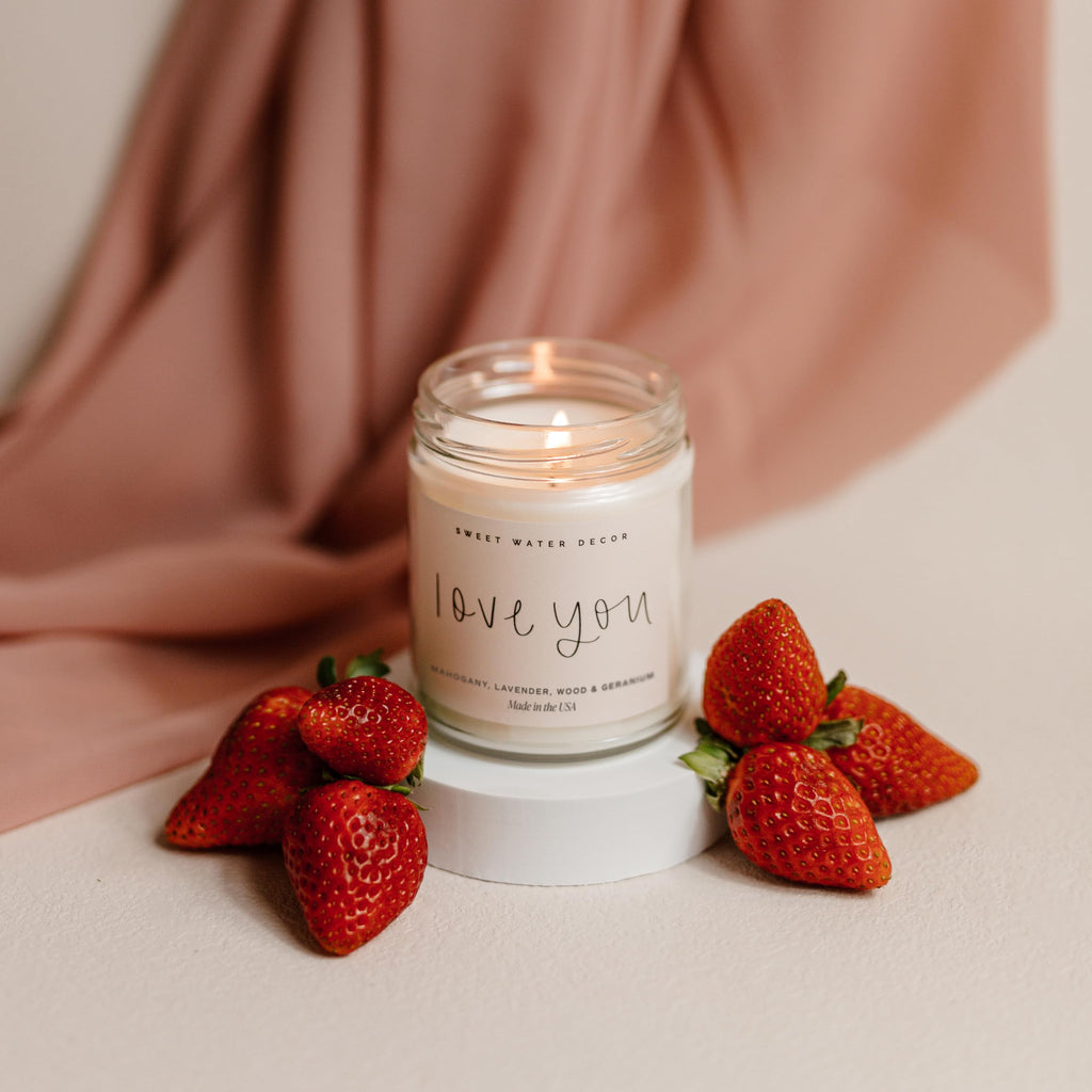 Love You Scented Candle, Non Toxic Soy Candles with Fresh Lavender, Geranium, Warm Mahogany and Earthy Teakwood, 40