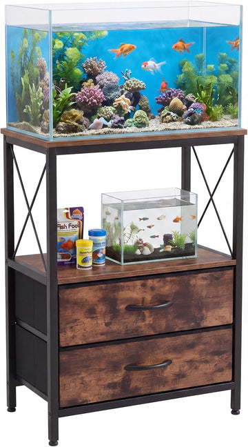 Aquarium Stand 5-10 Gallon with 2-Tier Shelf, Fish Tanks Stand with 2 Drawers, Metal Frame Heavy Duty Reptile/Turtle