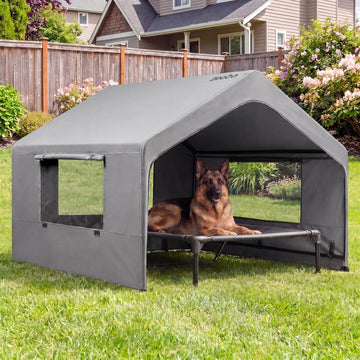 Extra Large Dog Shade with Elevated Bed, Outdoor Dog House Waterproof