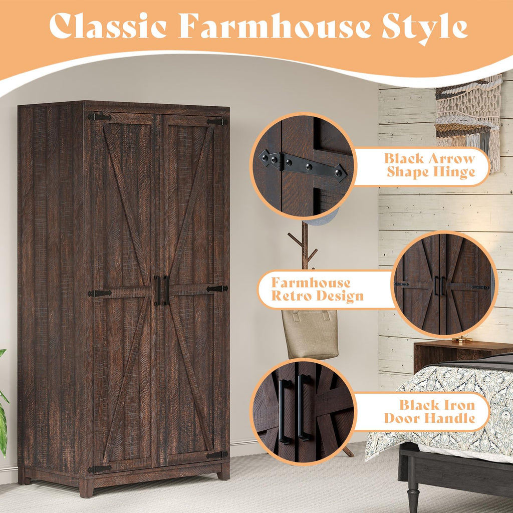 71'' Farmhouse Armoire Wardrobe Closet Set of 2