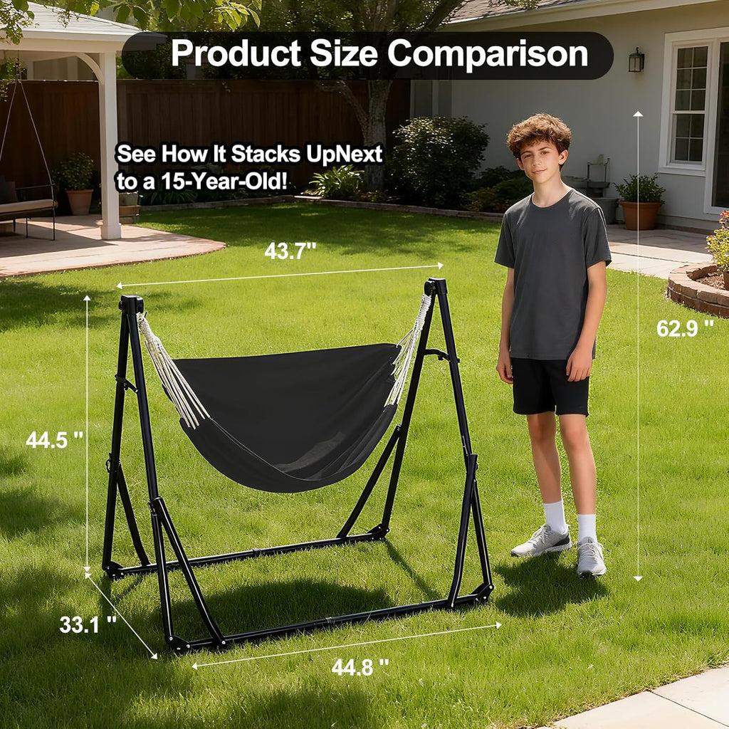 2-in-1 Hammock Chair with Stand, Portable Hammock, Black | Adjustable swing chair for teens with heavy-duty steel